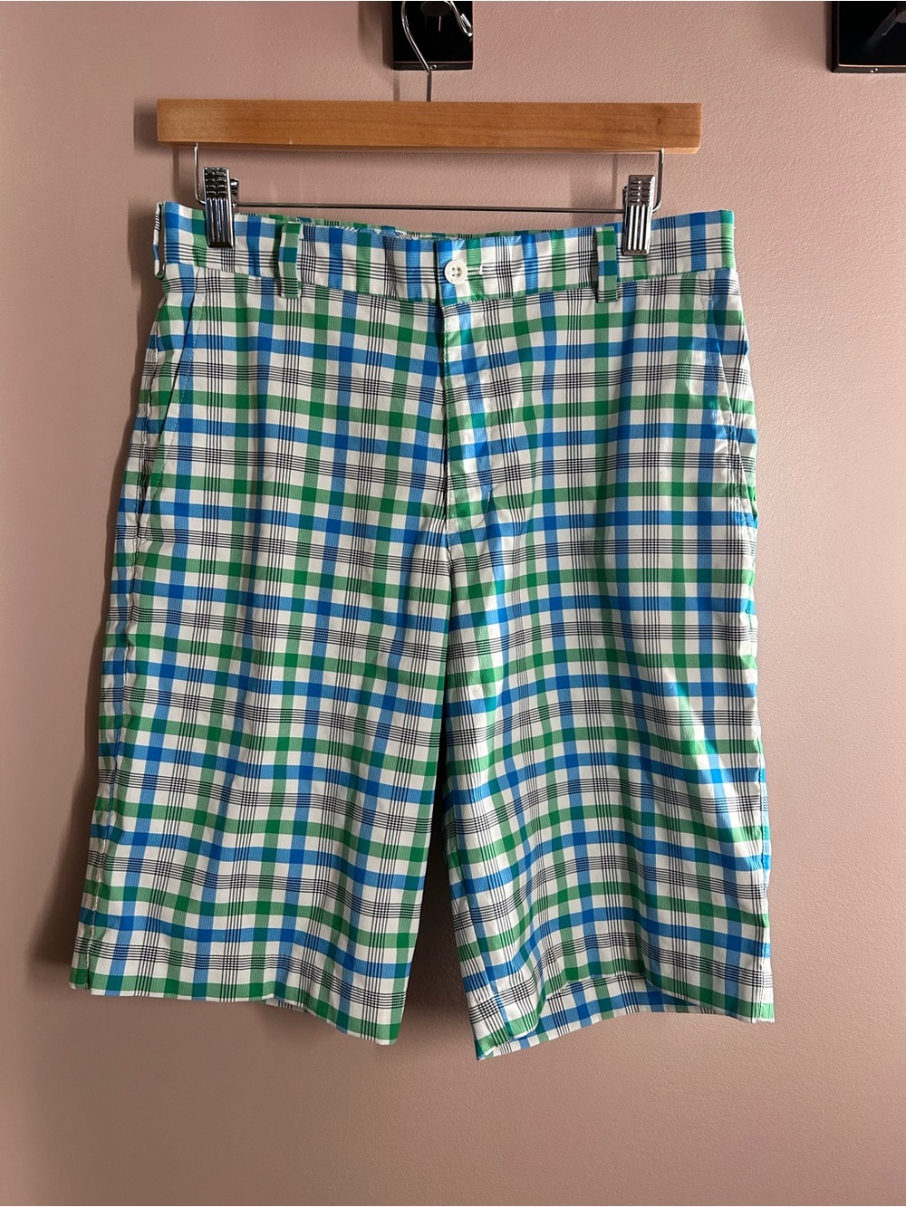 Men's Blue & Green Plaid Cotton Nike Golf Shorts